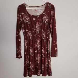 No Boundaries Burgundy Floral Long Sleeve Dress
